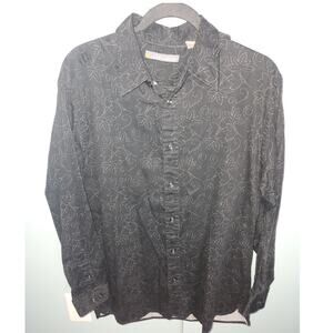 John Henry Men's Long Sleeve Button Down Shirt Black with Design‎ Size Large